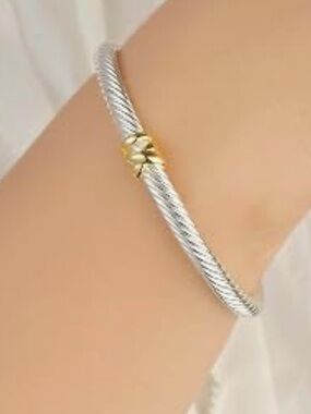 Two-Tone Silver and Gold Cable Twist Bracelet